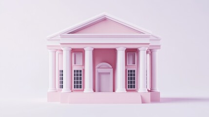 Poster - A stylized pink neoclassical building with columns and a pediment.