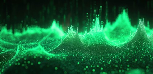 Aufkleber - Abstract visualization of sound waves represented in vibrant green hues.
