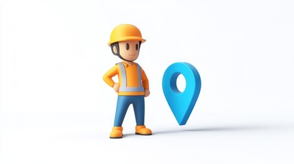 Aufkleber - A cartoon construction worker stands beside a location pin symbol.
