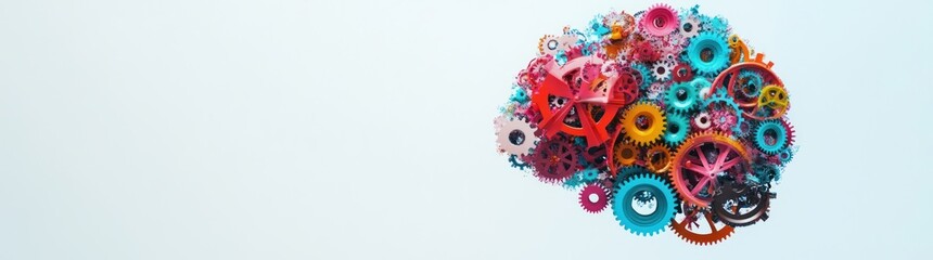 Aufkleber - A colorful arrangement of gears forming a brain, symbolizing creativity and innovation.
