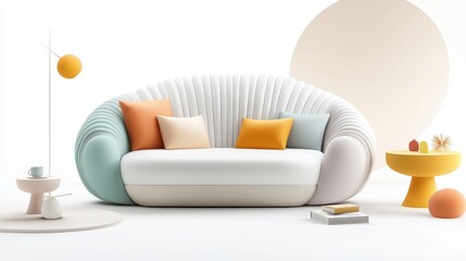 Poster - Sofa design mimicking the inviting shape of a pastry, with a textured finish and soothing colors that create a warm and welcoming living space.