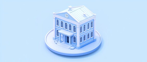 Poster - A stylized blue model of a government building on a circular base.