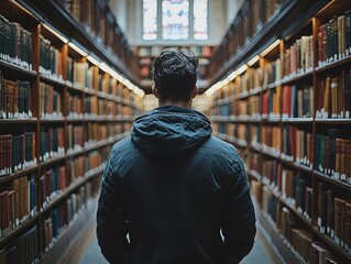 Poster - Engaging students in a university library filled with books learning resources and study spaces