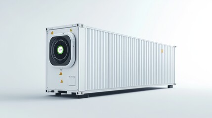 Poster - A large shipping container with a cooling unit, designed for transporting temperature-sensitive goods.