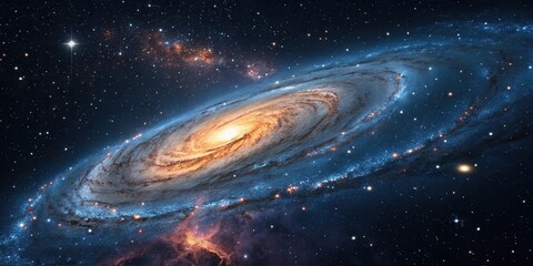 galaxy with swirling blue and orange nebulae, nebular, cosmos