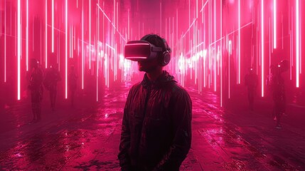 Poster - Immersive virtual reality experience digital realm interactive environment futuristic atmosphere user perspective mind-bending concepts