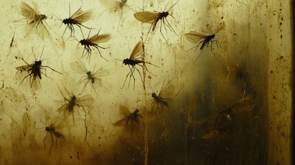 Swarm of Insects Trapped in Amber-like Resin