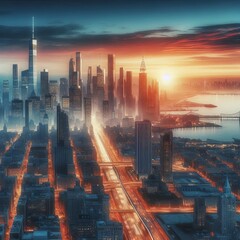 Poster - cityscapes s of urban environments including buildings streets a