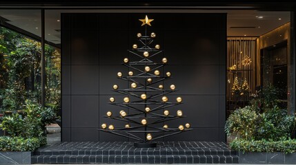 Wall Mural - Modern Black Gold Christmas Tree Festive Decor Exterior