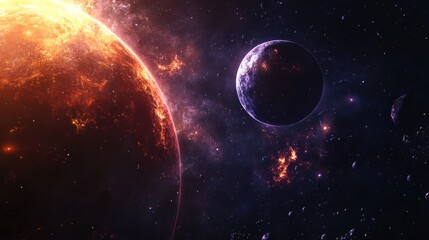 Wall Mural - Fiery Planet in a Starry Expanse