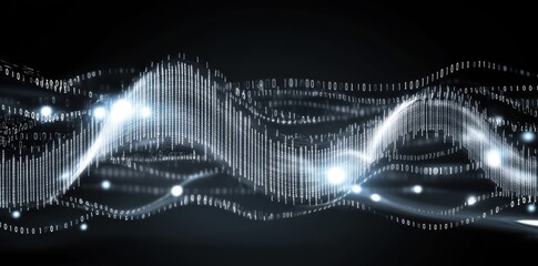 Aufkleber - Abstract representation of sound waves with light effects on a dark background.