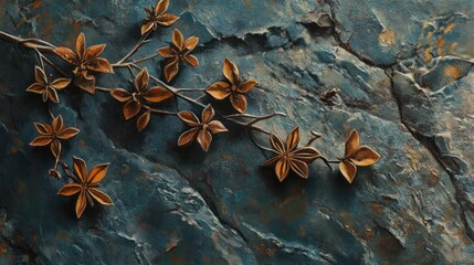 Poster - A textured surface with a branch of dried leaves, showcasing natural beauty and artistry.