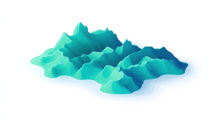 Poster - A stylized 3D representation of mountainous terrain in shades of blue and green.