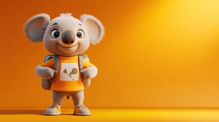 Aufkleber - A cheerful cartoon koala wearing an orange shirt and backpack against a bright orange background.