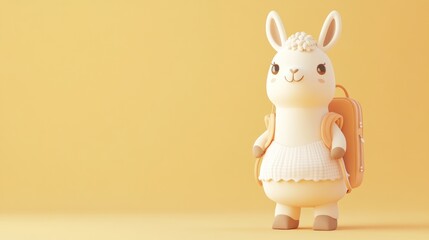 Poster - A cute cartoon llama character with a backpack against a yellow background.