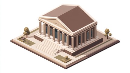 Poster - A stylized building with columns and steps, resembling a classical structure.
