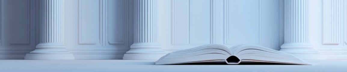 Aufkleber - An open book rests on a smooth surface near classical columns, suggesting knowledge and learning.