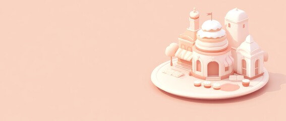 Poster - A whimsical 3D model of a dessert shop with pastel colors and charming details.