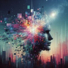 Poster - digital glitches and pixelation representing the fragmented natu