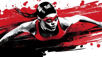 Poster - A dynamic swimmer in motion, showcasing strength and determination against a bold backdrop.
