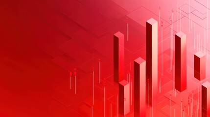 Poster - Abstract red graphic featuring vertical bars and geometric shapes, ideal for tech presentations.