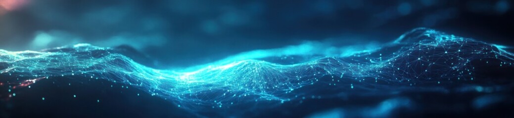 Poster - Abstract visualization of flowing data waves in a digital landscape.