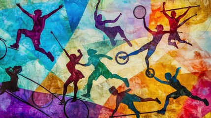 Poster - A vibrant collage of silhouettes engaging in various sports activities.