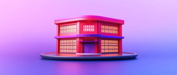 Poster - A vibrant, modern building with a colorful facade against a gradient background.
