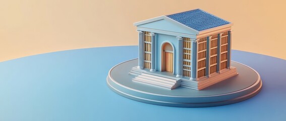 Poster - A stylized model of a classical building on a circular pedestal against a gradient background.