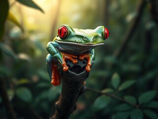 Wall Mural - perched high above the forest floor a majestic red-eyed tree frog surveys its surroundings with an u