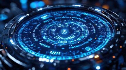 Poster - Futuristic HUD Interface Sci Fi Tech Digital Display Glowing Blue Circles Abstract Technology