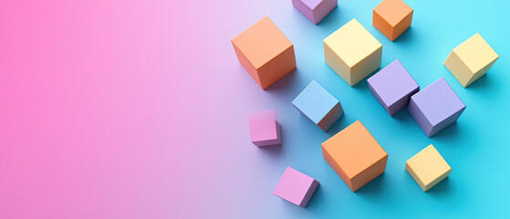 Poster - Colorful geometric cubes scattered on vibrant gradient background