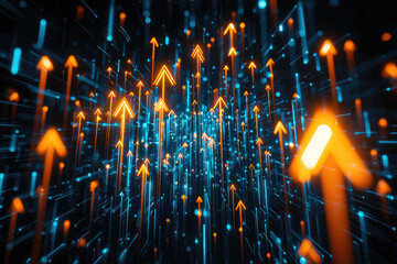 Poster - Dynamic upward arrows indicating growth and progress on dark background