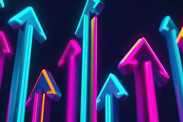 Poster - Neon arrows pointing upward create vibrant, dynamic atmosphere