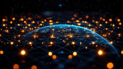 Poster - Global Network Connection Illuminated Earth Digital World Technology Internet Data Communication