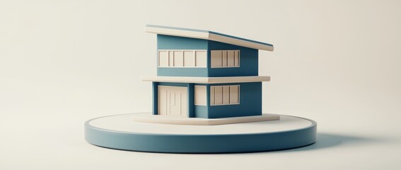 Poster - A minimalist 3D model of a modern house on a circular base.