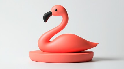 Fototapete - A stylized coral flamingo figurine on a circular base, showcasing playful design and color.