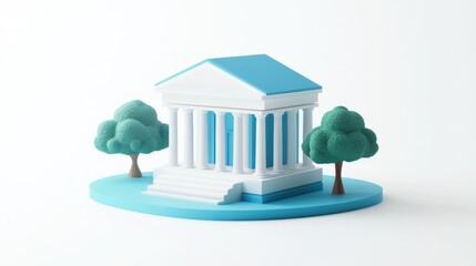 Poster - A stylized miniature building with columns and trees, representing a public structure.