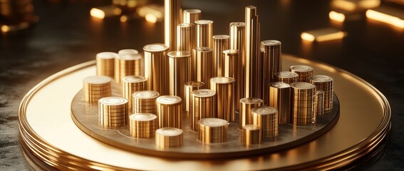 Poster - A collection of golden coins and bars arranged in a visually appealing manner.
