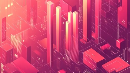 Aufkleber - Abstract digital cityscape with glowing skyscrapers and geometric patterns.