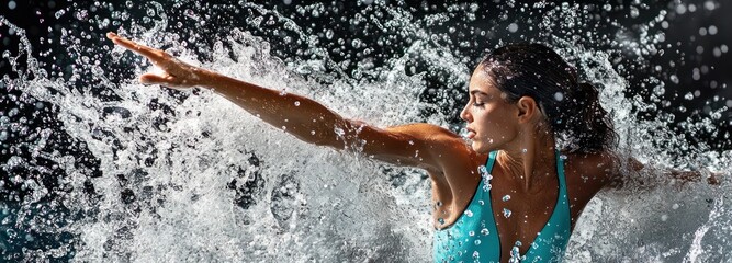 Poster - A dynamic pose of a swimmer splashing through water, showcasing movement and energy.