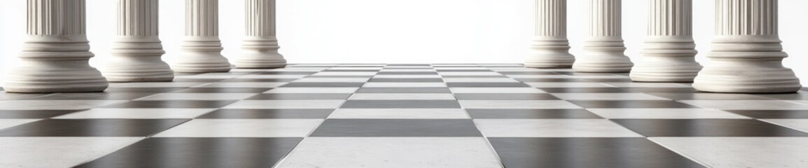 Poster - A checkerboard floor with columns, creating a surreal and dramatic perspective.
