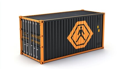 Poster - A shipping container with a pedestrian warning symbol, indicating a construction or safety area.