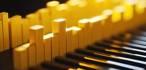 Aufkleber - Abstract representation of sound with yellow blocks over piano keys, symbolizing music and rhythm.