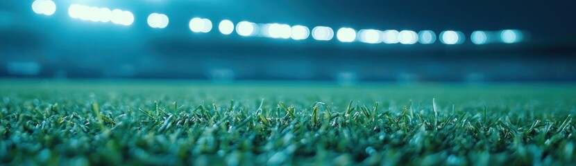 Aufkleber - Close-up view of grass on a sports field illuminated by stadium lights.