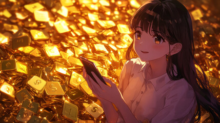 Poster - Buying and selling gold is easy with a smartphone.  Gold prices are rising, making it a good investment.