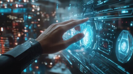 Poster - hand touching modern interface digital transformation and metaverse concept. connection next generat