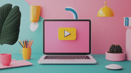 Poster - A laptop displaying a magnet pulls in online customers.  This is shown in a simple 3D picture.