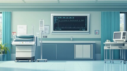 Poster - hospital device with monitor monitoring medical healthcare system. with copy space image. place for 