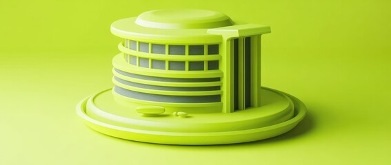 Fototapete - A stylized, vibrant green architectural model showcasing modern design elements.